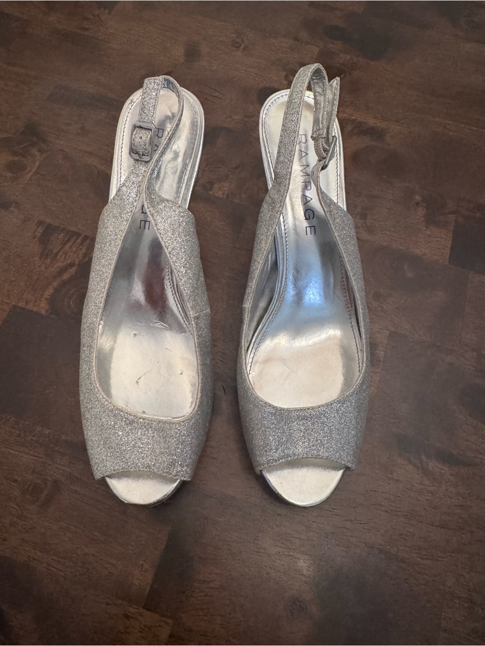 Rampage Silver Glitter Slingback Peep Toe Heels Size 8.5